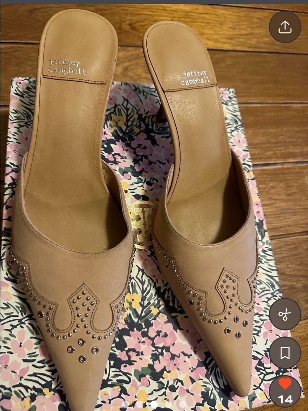 Jeffrey Campbell Tan Pointed Mule Heels with Stud Embellishment